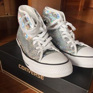Sequin Silver Converse size 9